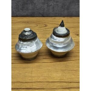 Vintage Mother Of Pearl Box Set Of 2 Silver Metal Frame‎